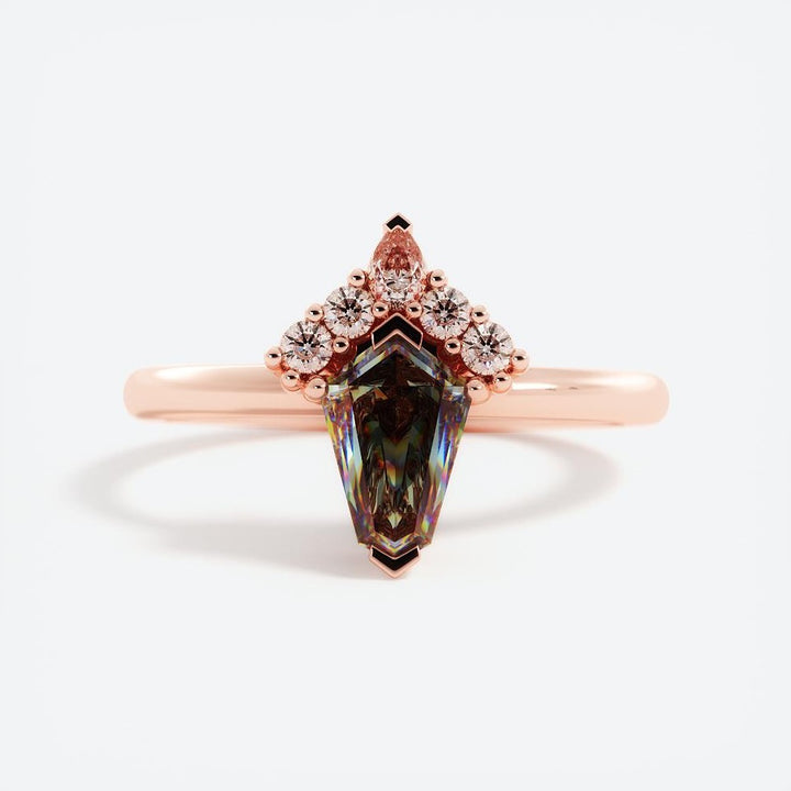 Kite Shape Alexandrite Engagement Ring with Diamond Sunburst 14K Rose Gold