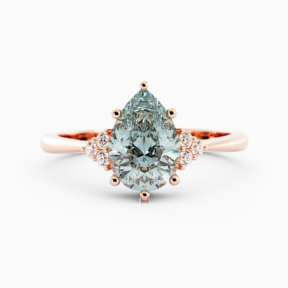 Pear Shape Aquamarine Engagement Ring with Diamonds 14K Rose Gold