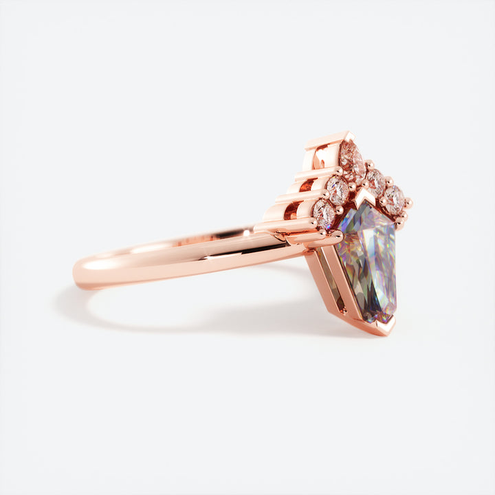 Kite Shape Alexandrite Engagement Ring with Diamond Sunburst 14K Rose Gold