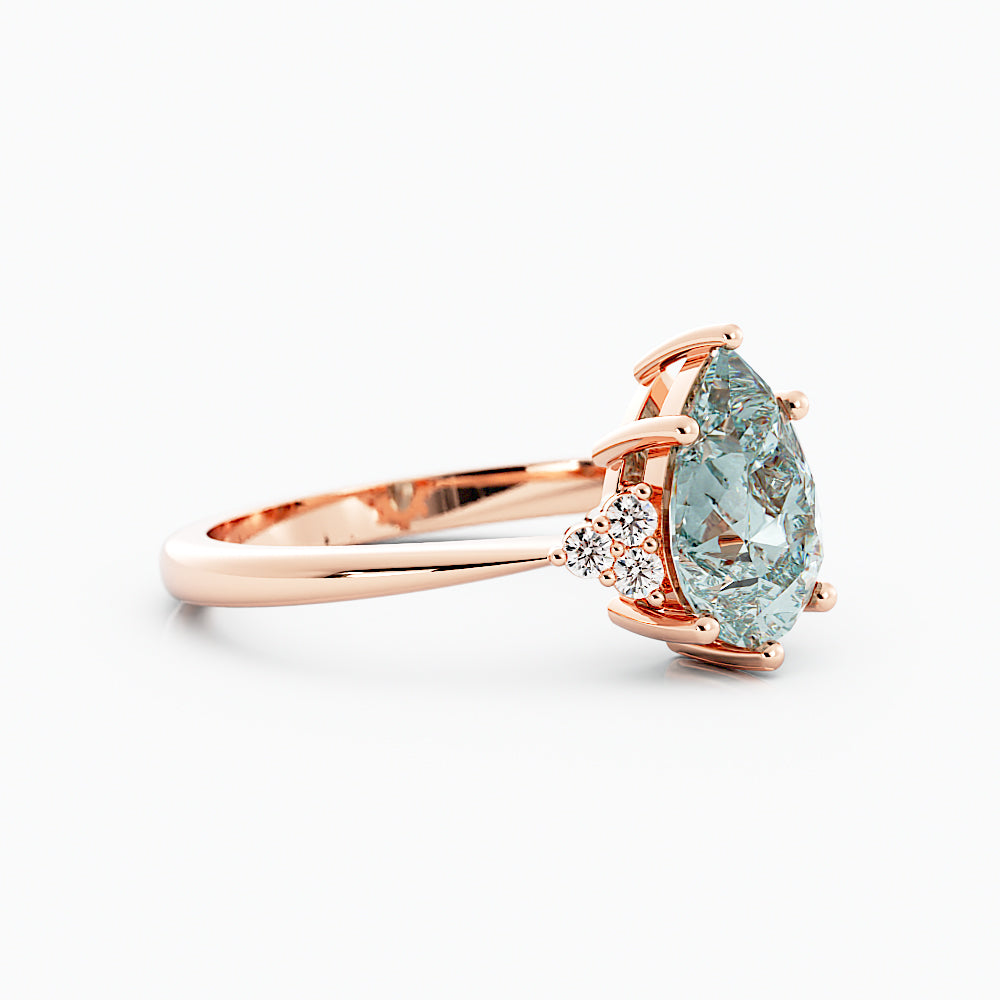 Pear Shape Aquamarine Engagement Ring with Diamonds 14K Rose Gold