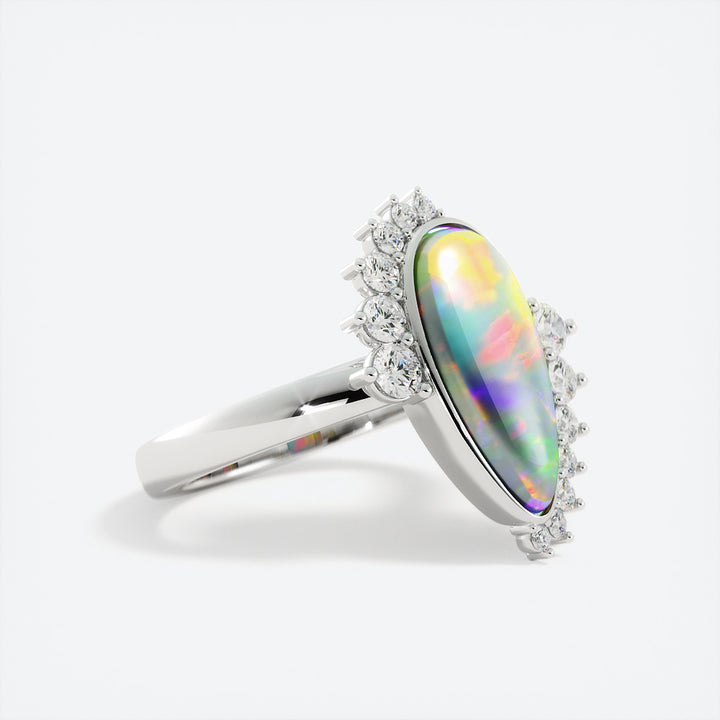 Opal and Diamond Ring 14K Gold, Opal Ring with Diamond Halo, Opal Engagement Ring