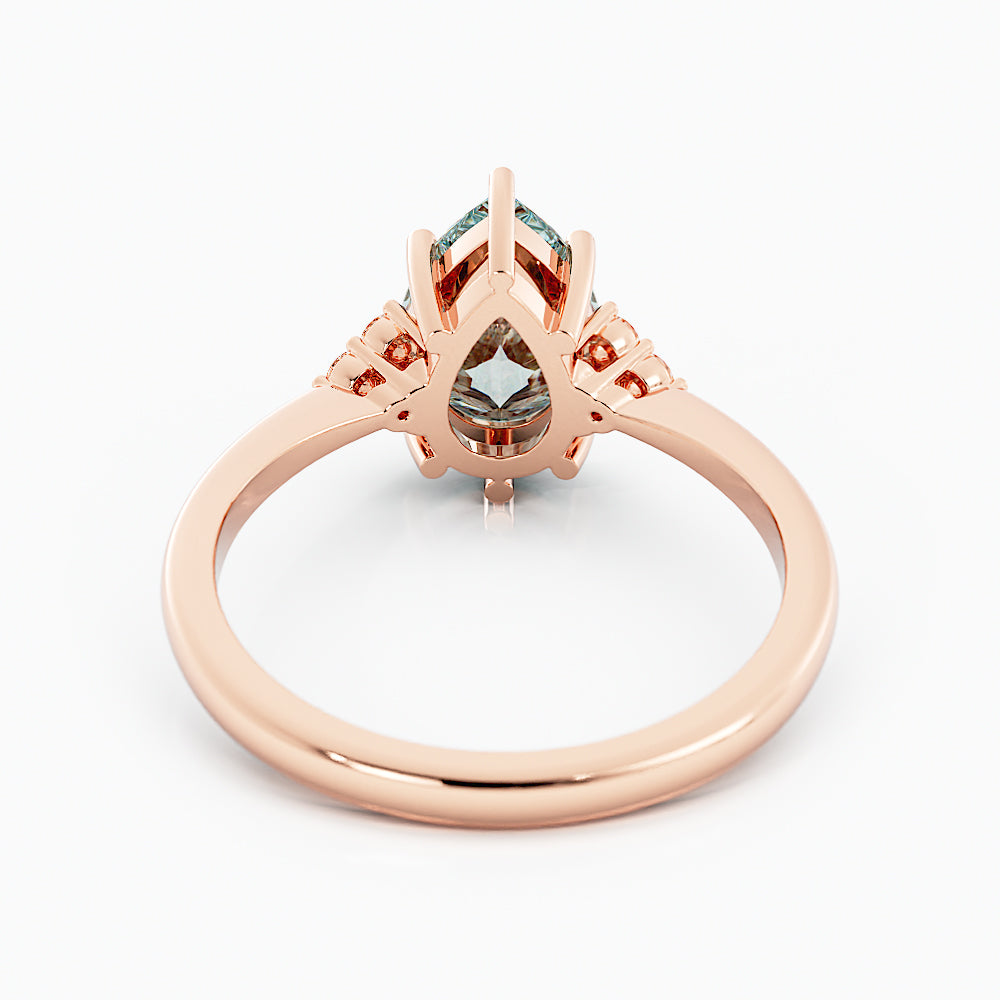 Pear Shape Aquamarine Engagement Ring with Diamonds 14K Rose Gold