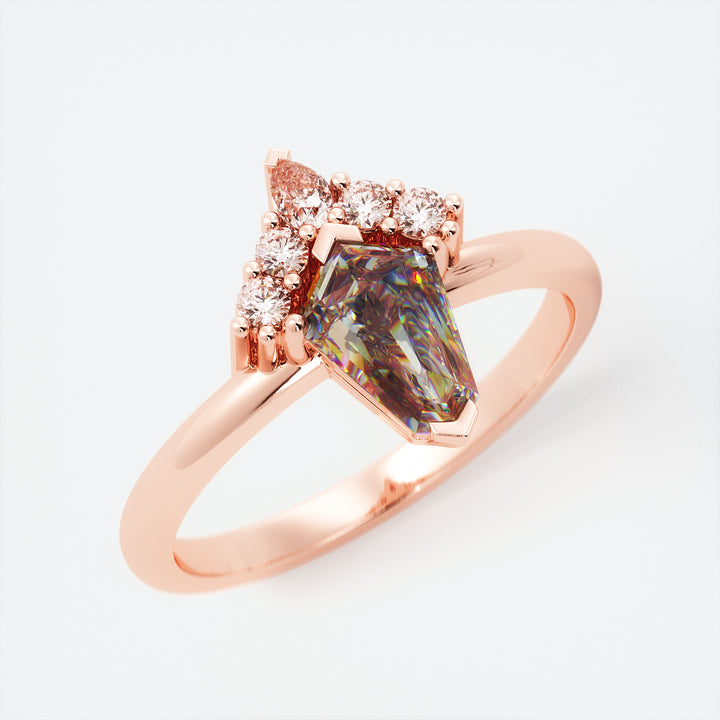 Kite Shape Alexandrite Engagement Ring with Diamond Sunburst 14K Rose Gold