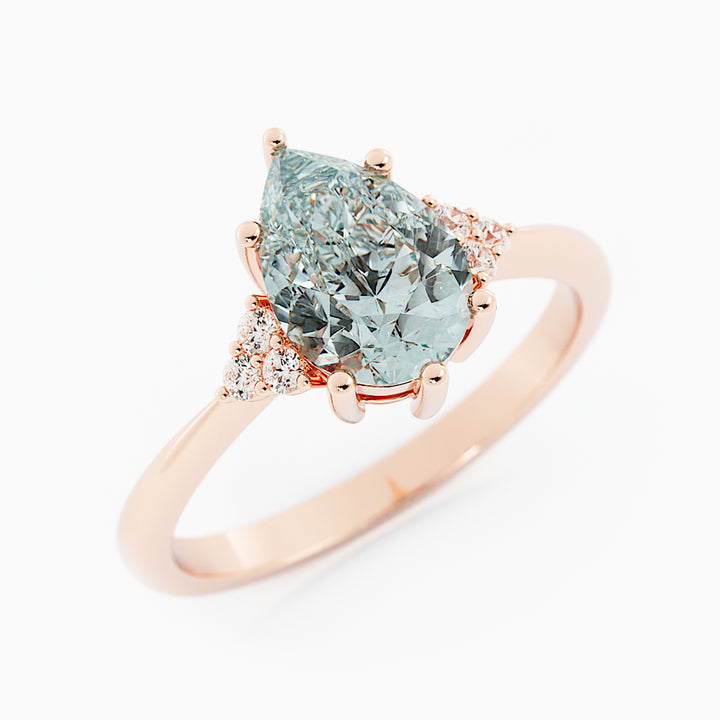 Pear Shape Aquamarine Engagement Ring with Diamonds 14K Rose Gold