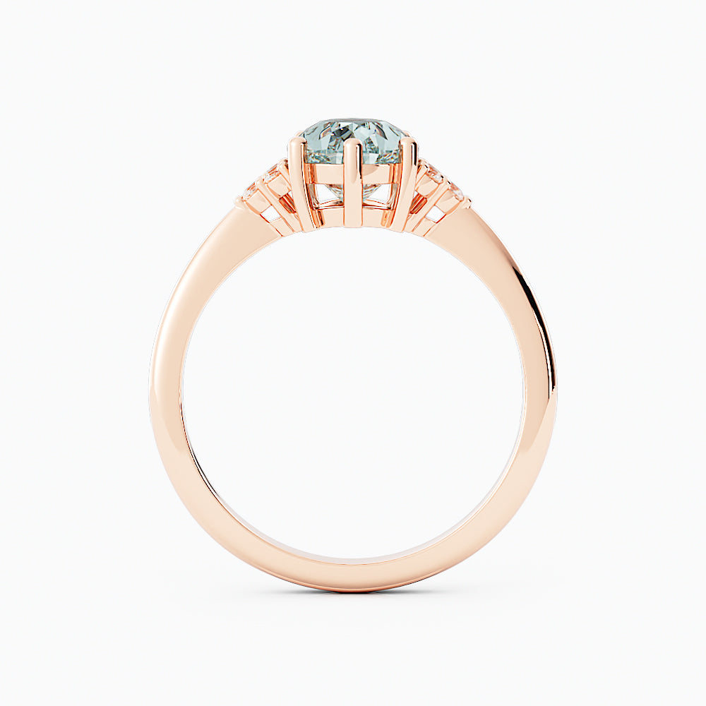 Pear Shape Aquamarine Engagement Ring with Diamonds 14K Rose Gold