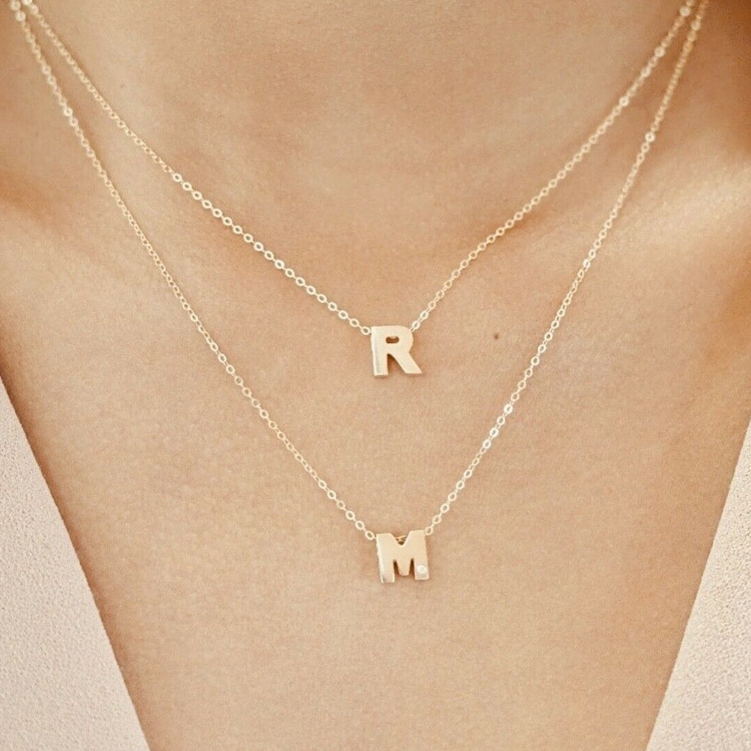 Initial Pendant Necklace with a Cable Chain 14K Solid Gold,Personalized Letter Necklace