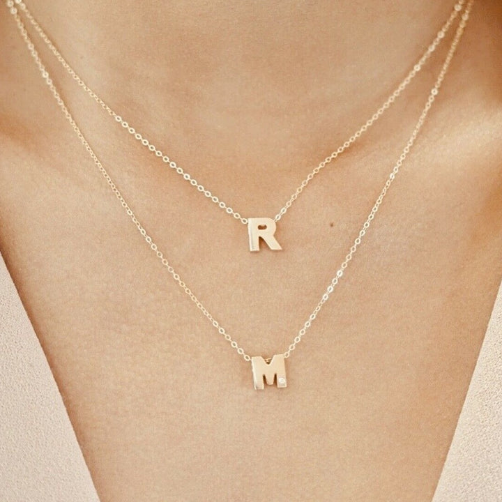 Initial Pendant Necklace with a Cable Chain 14K Solid Gold,Personalized Letter Necklace