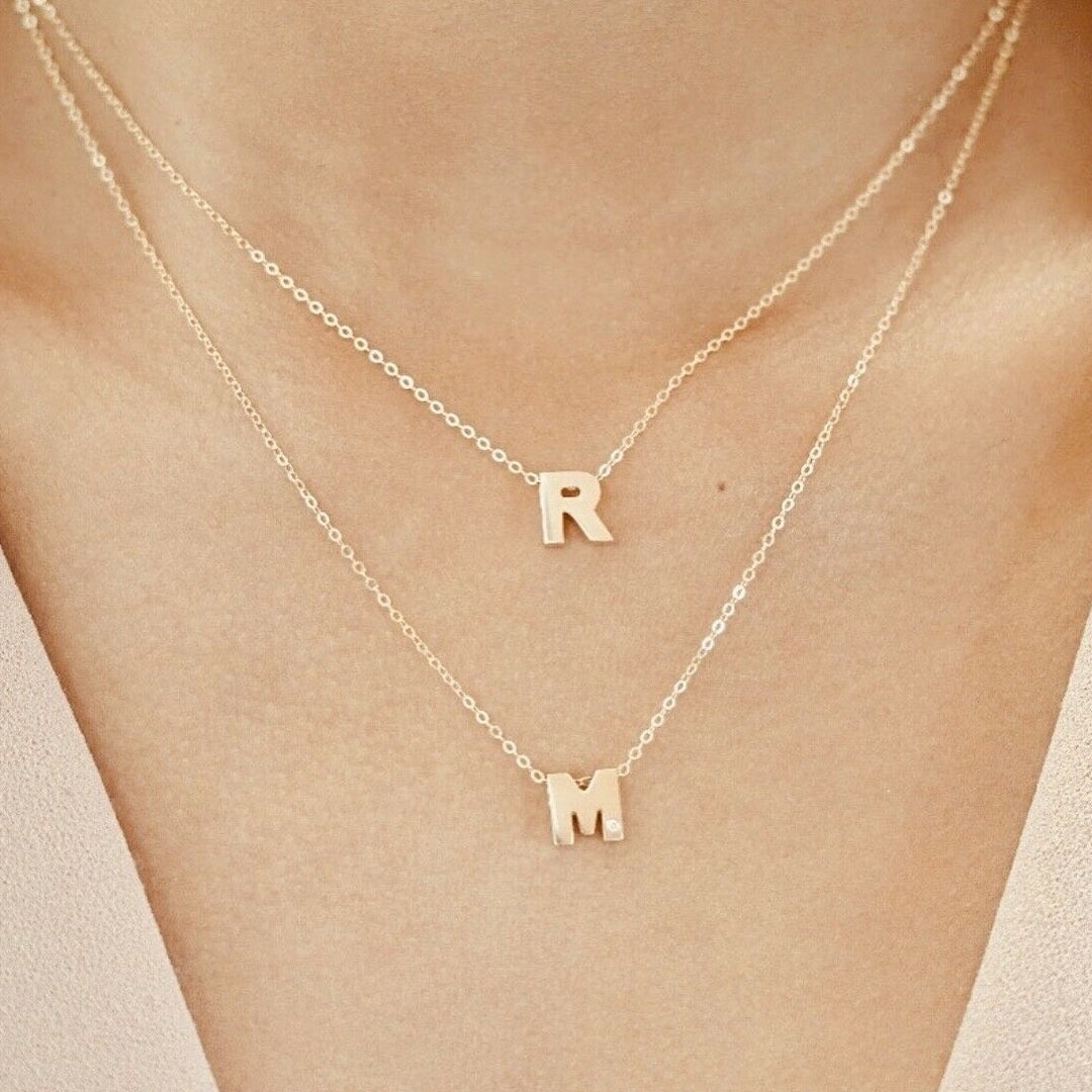 Initial Pendant Necklace with a Cable Chain 14K Solid Gold, Letter Necklace