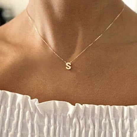 Initial Pendant Necklace with a Cable Chain 14K Solid Gold, Letter Necklace