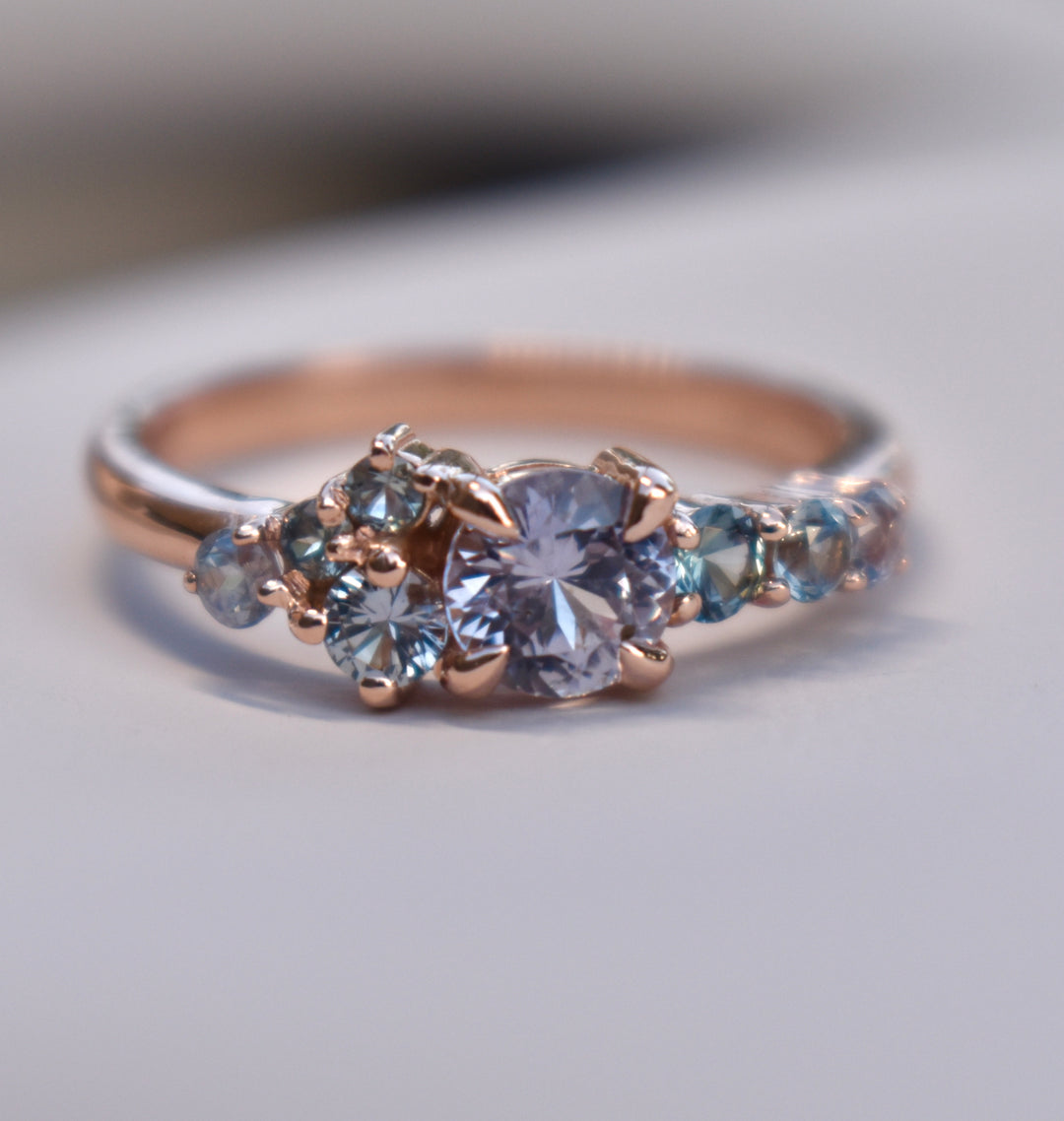 Multi Stone Montana Sapphire Cluster Engagement Ring 14K Gold