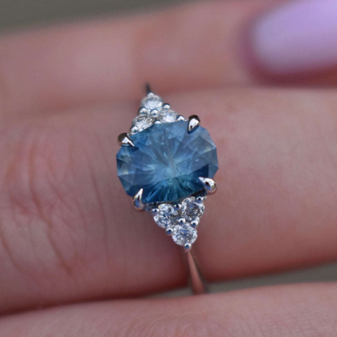 Aqua Blue Montana Sapphire and Diamond Accented Engagement Ring 14K Gold