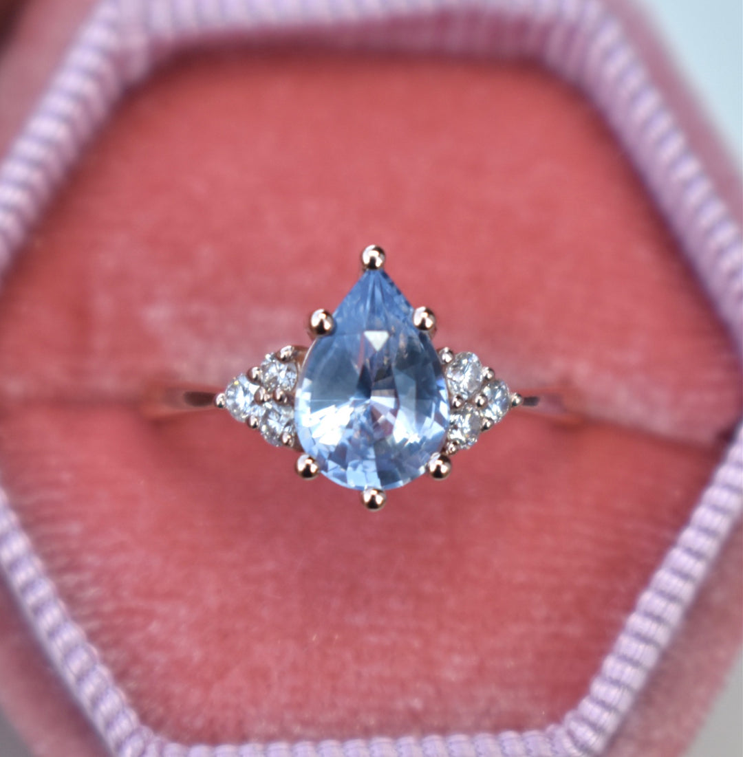 Pastel Blue Pear Shape Sapphire Engagement Ring with Diamonds 14K Rose Gold