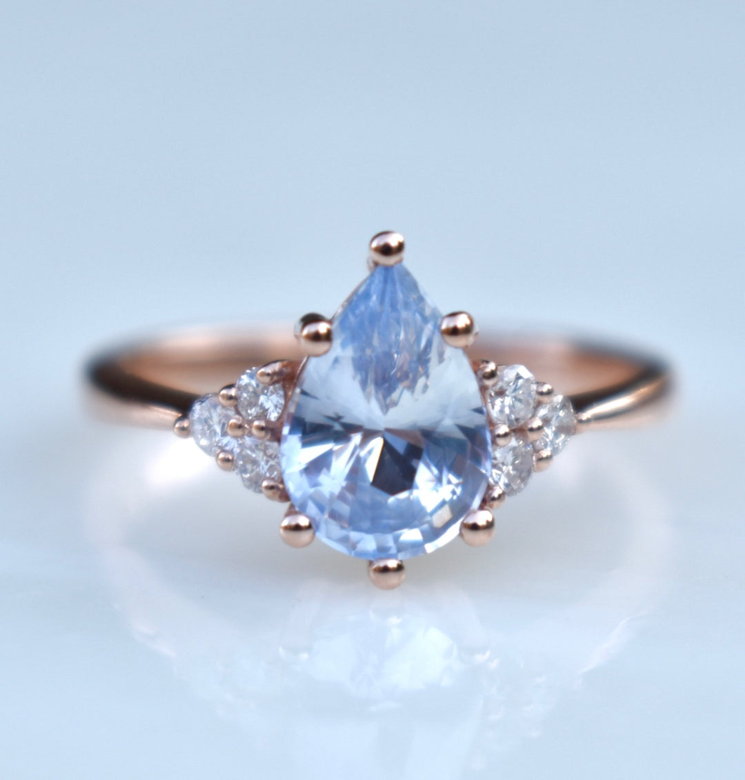 Pastel Blue Pear Shape Sapphire Engagement Ring with Diamonds 14K Rose Gold