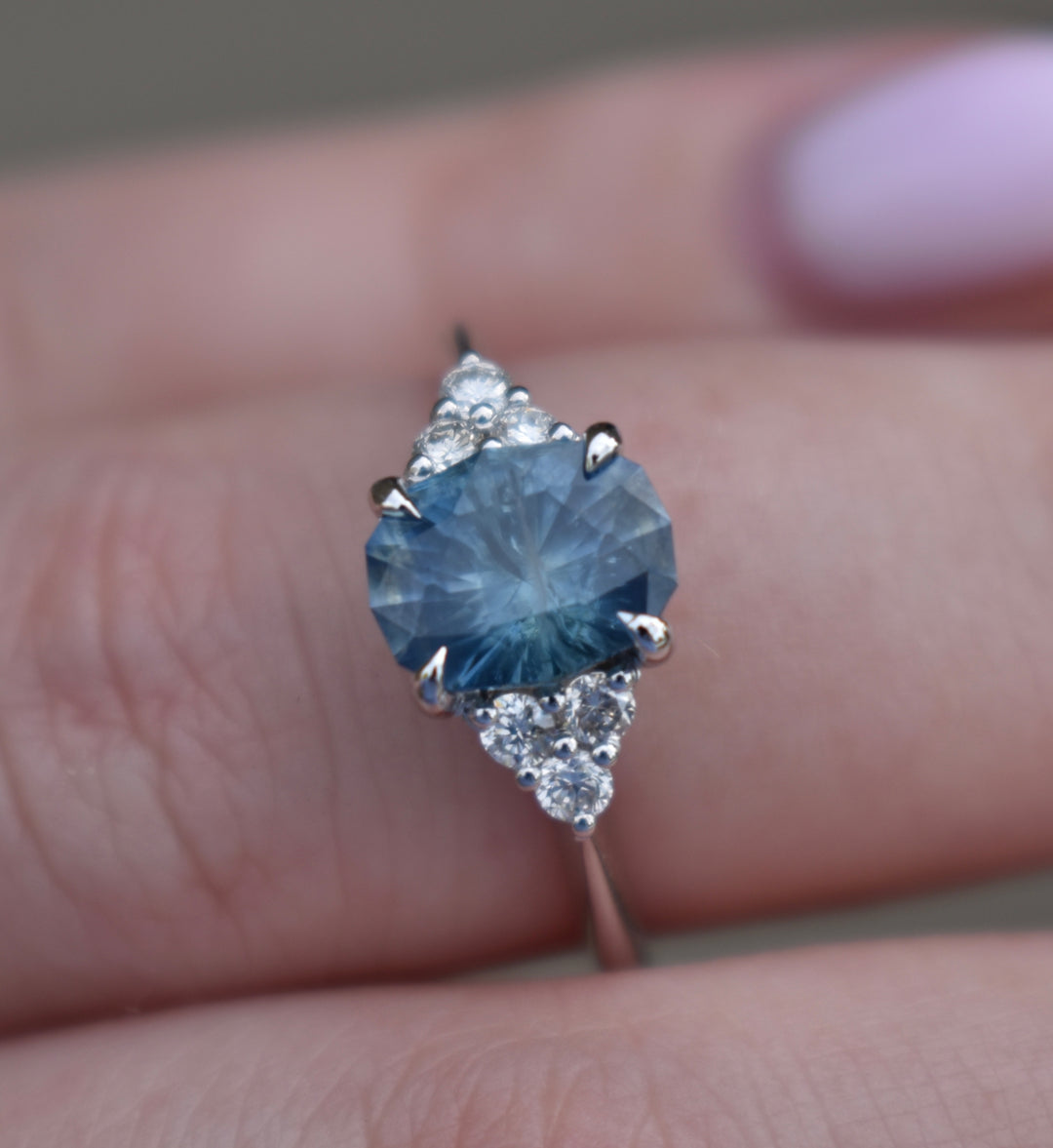 Aqua Blue Montana Sapphire and Diamond Accented Engagement Ring 14K Gold