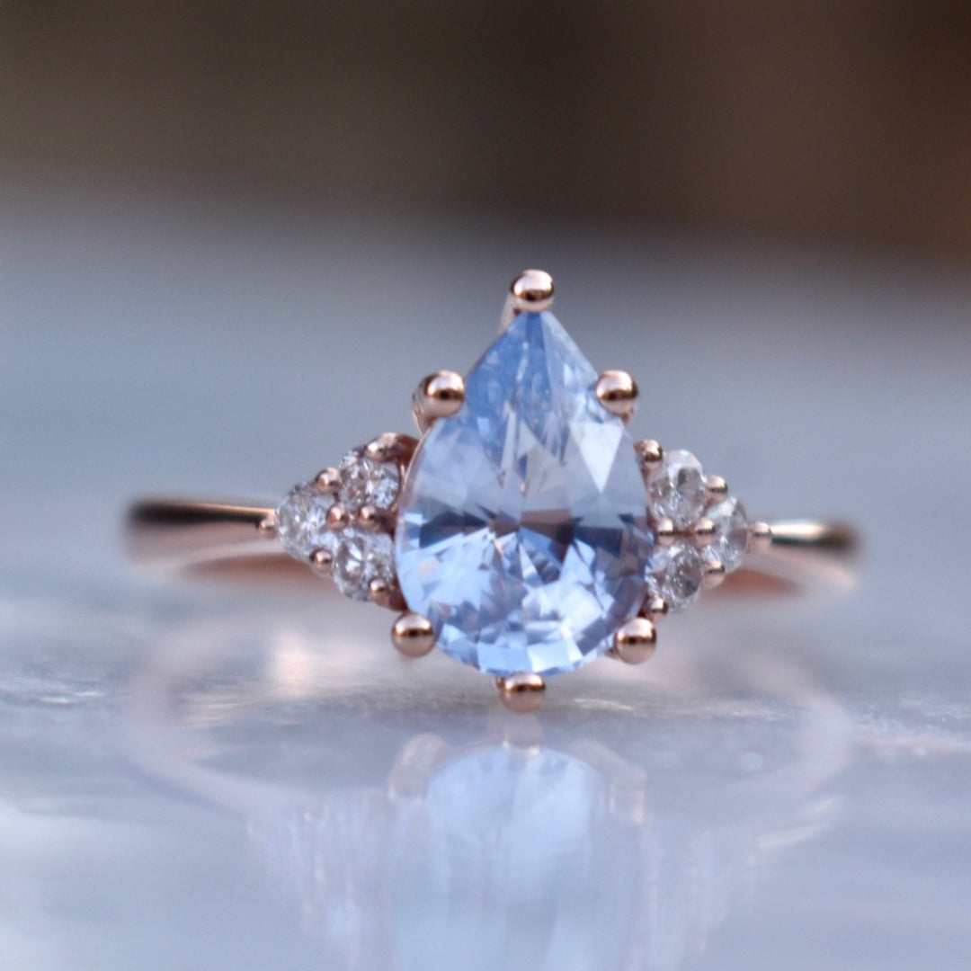 Pastel Blue Pear Shape Sapphire Engagement Ring with Diamonds 14K Rose Gold