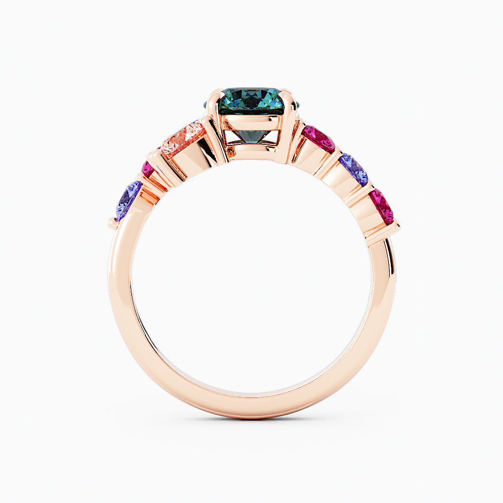 Teal Sapphire Cluster Engagement Ring 14K Rose Gold