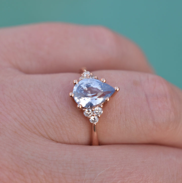 Pastel Blue Pear Shape Sapphire Engagement Ring with Diamonds 14K Rose Gold