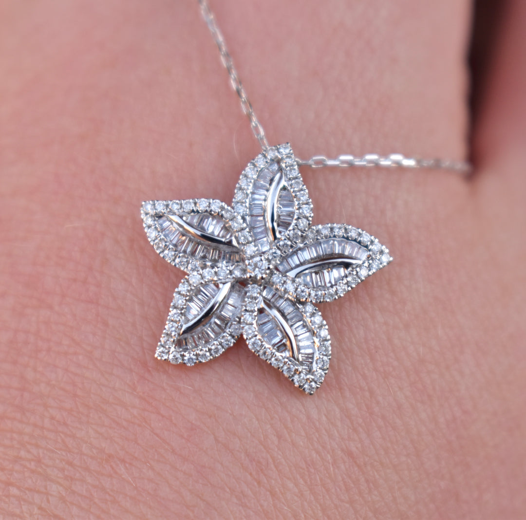 Flower Diamond Pendant Necklace 18K Gold