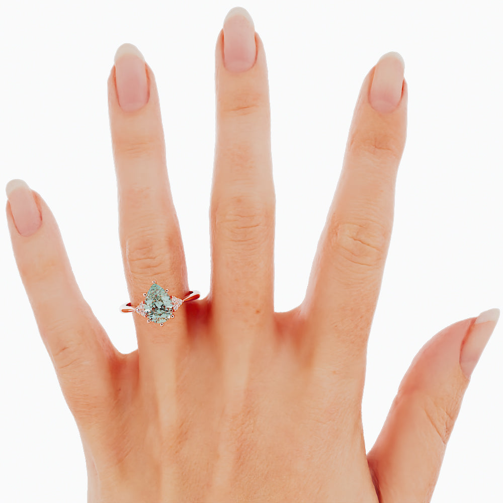 Pear Shape Aquamarine Engagement Ring with Diamonds 14K Rose Gold