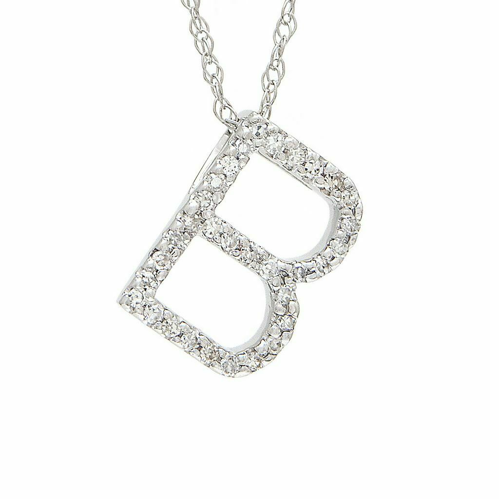 Initial Pendant Necklace w/ Diamonds 14K Solid Gold Personalized Letter Necklace