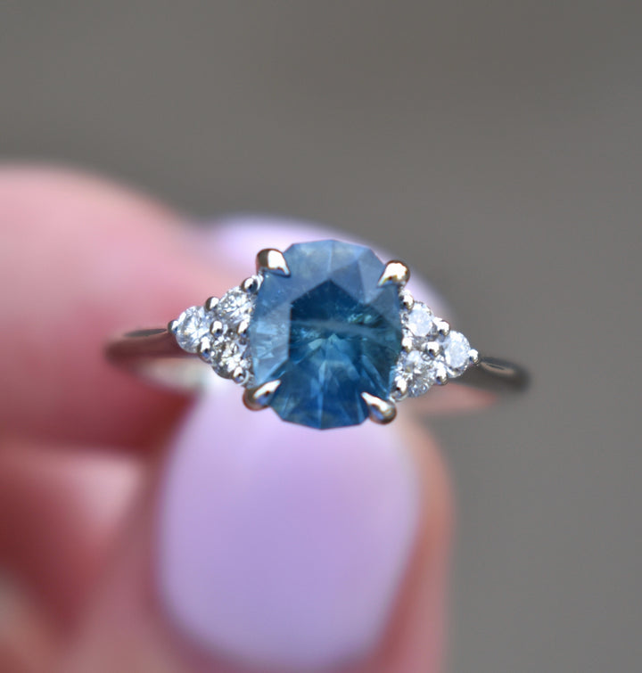 Aqua Blue Montana Sapphire and Diamond Accented Engagement Ring 14K Gold