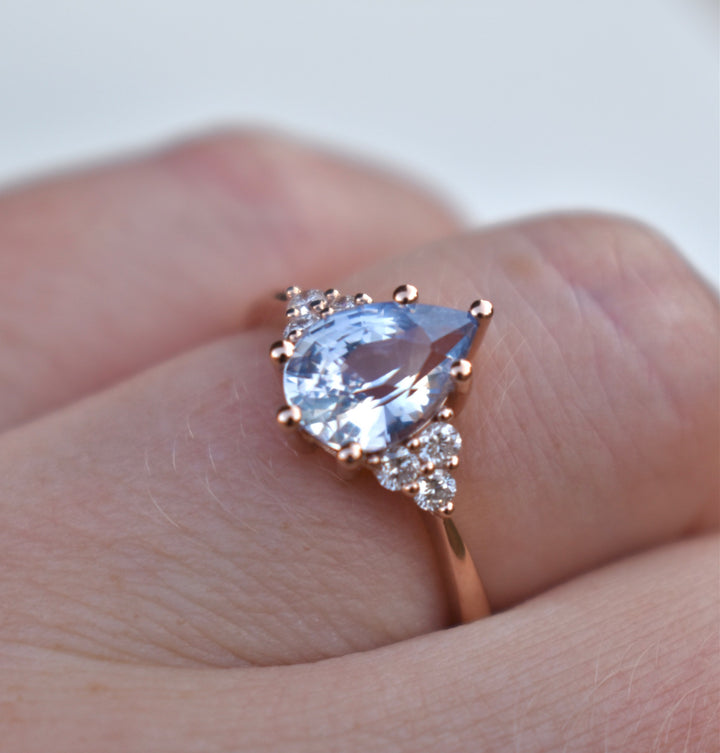 Pastel Blue Pear Shape Sapphire Engagement Ring with Diamonds 14K Rose Gold