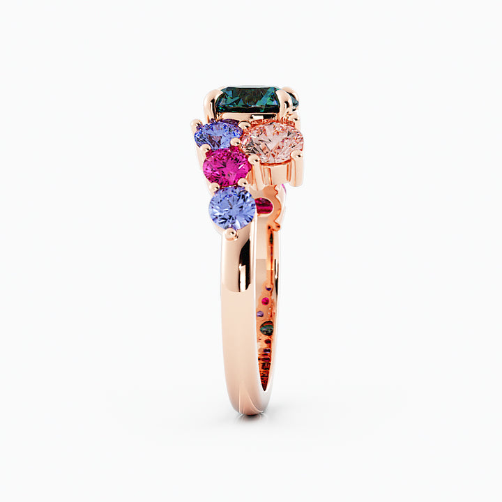 Teal Sapphire Cluster Engagement Ring 14K Rose Gold