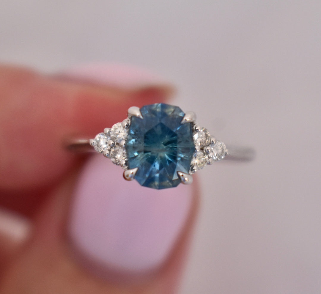 Aqua Blue Montana Sapphire and Diamond Accented Engagement Ring 14K Gold