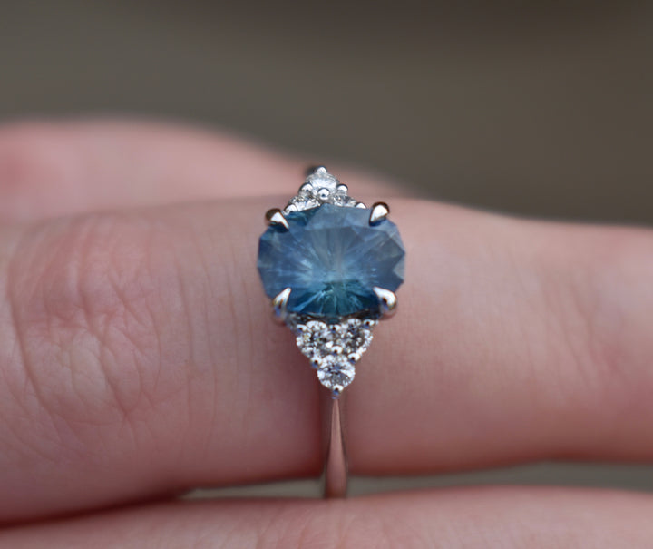 Aqua Blue Montana Sapphire and Diamond Accented Engagement Ring 14K Gold