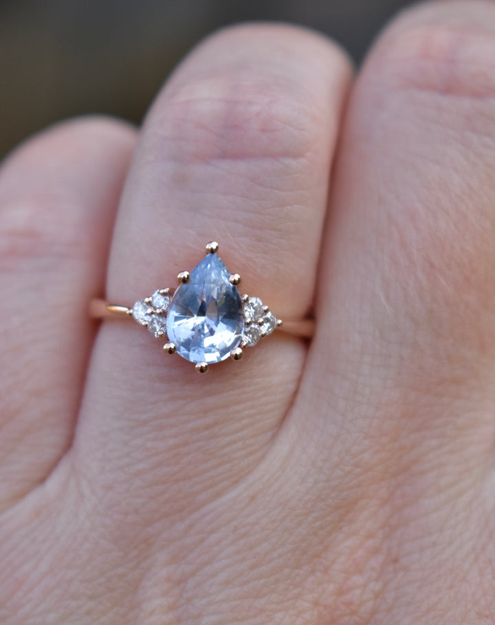 Pastel Blue Pear Shape Sapphire Engagement Ring with Diamonds 14K Rose Gold