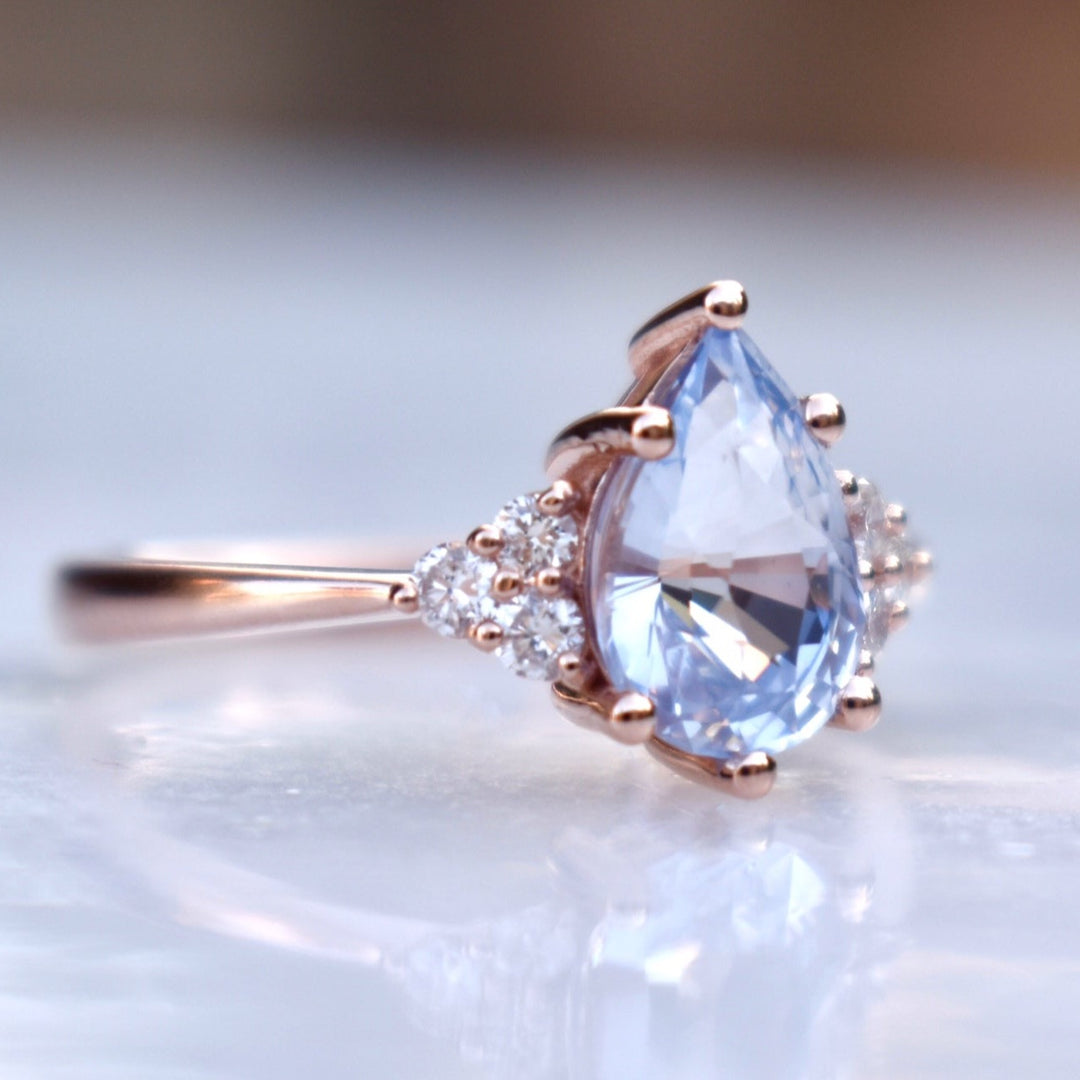 Pastel Blue Pear Shape Sapphire Engagement Ring with Diamonds 14K Rose Gold