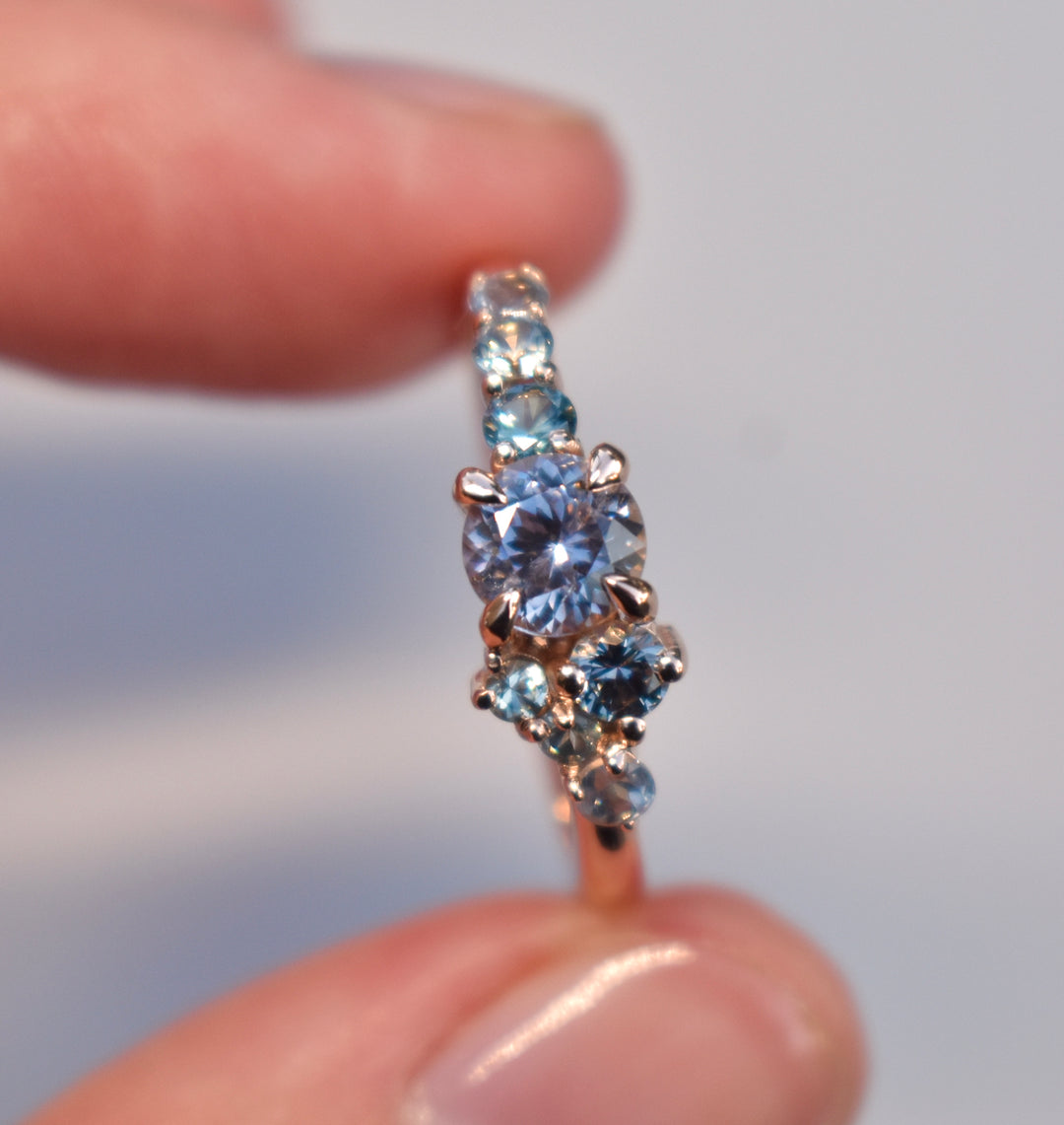 Multi Stone Montana Sapphire Cluster Engagement Ring 14K Gold