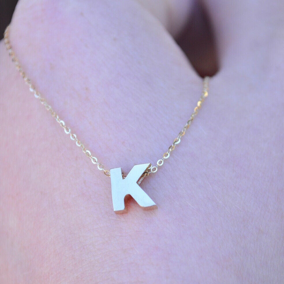 Initial Pendant Necklace with a Cable Chain 14K Solid Gold,Personalized Letter Necklace