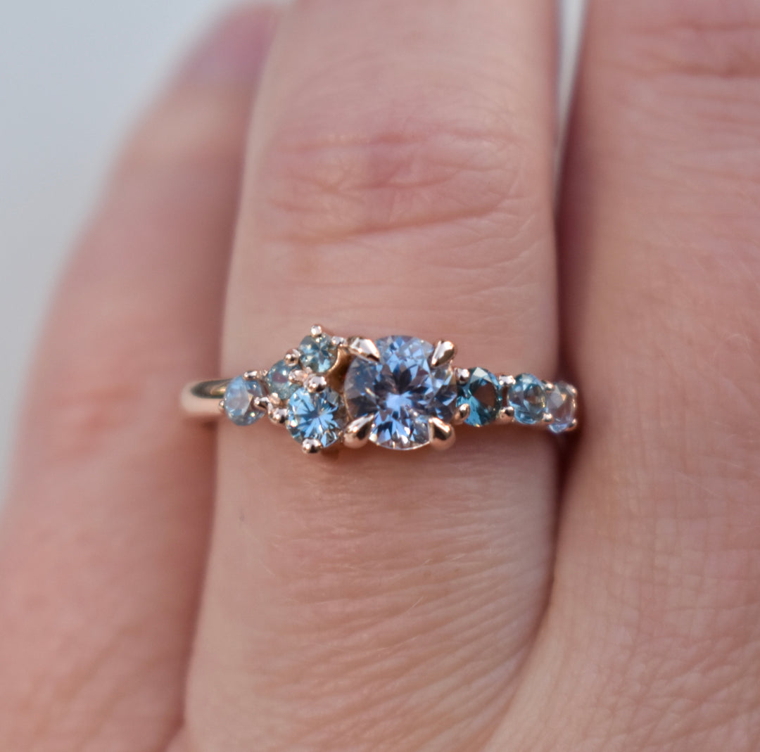 Multi Stone Montana Sapphire Cluster Engagement Ring 14K Gold