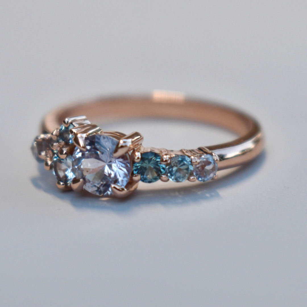 Multi Stone Montana Sapphire Cluster Engagement Ring 14K Gold