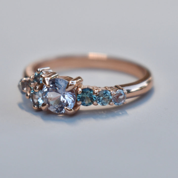 Multi Stone Montana Sapphire Cluster Engagement Ring 14K Gold