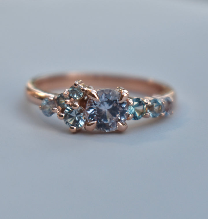 Multi Stone Montana Sapphire Cluster Engagement Ring 14K Gold